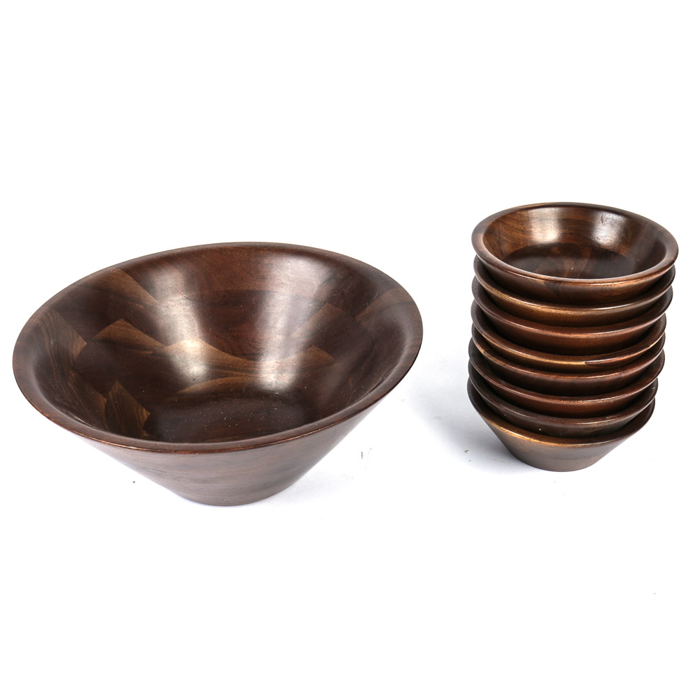 Vintage Walnut Salad Bowl Set
