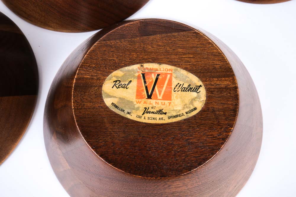 Vintage Walnut Salad Bowl Set