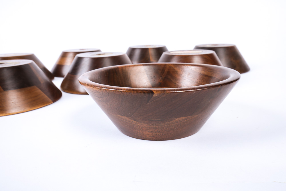 Vintage Walnut Salad Bowl Set