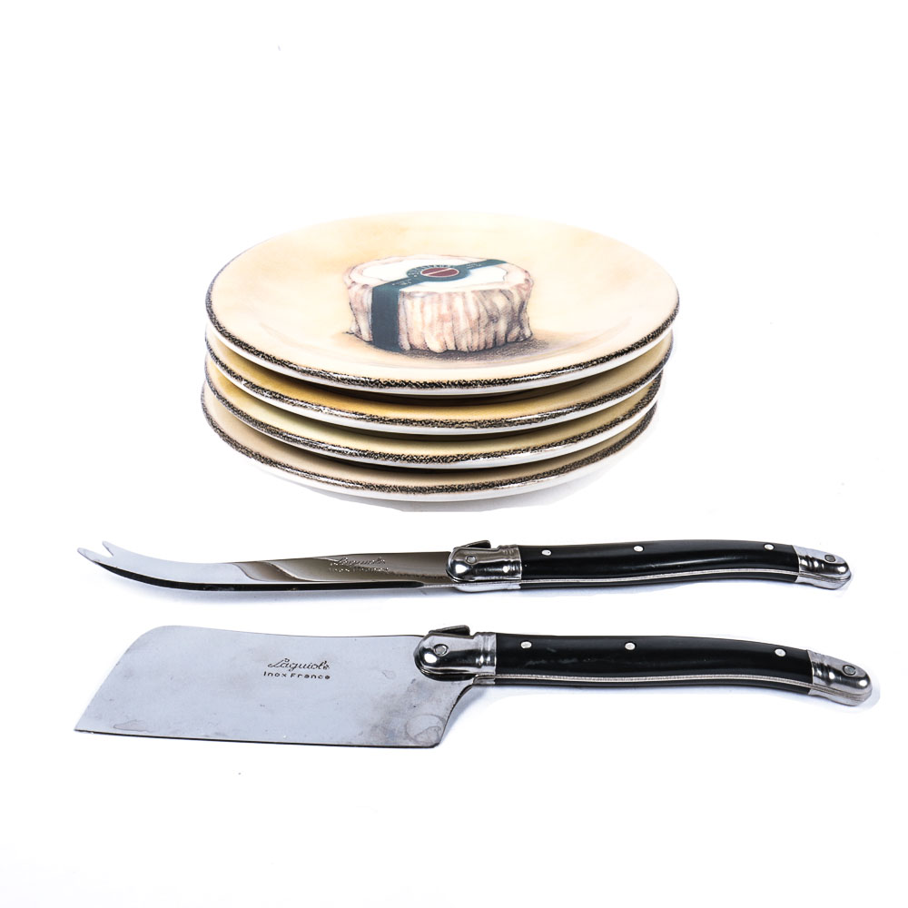 Set of Williams Sonoma Cheese Plates and French Knives