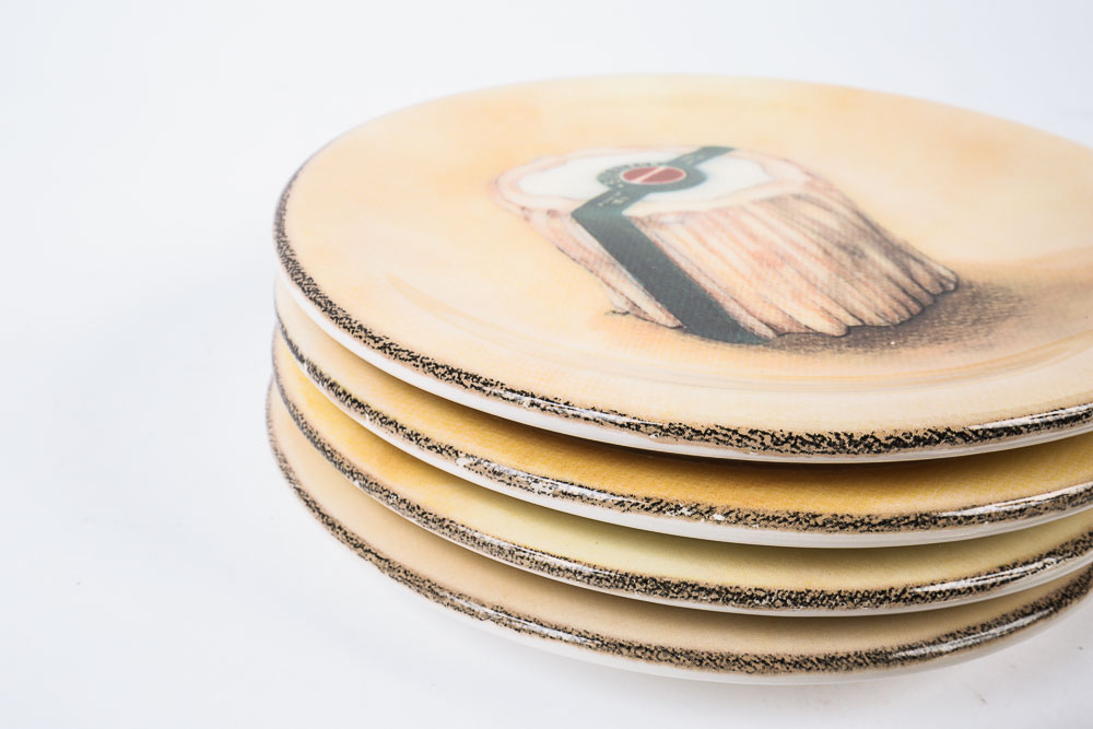 Set of Williams Sonoma Cheese Plates and French Knives