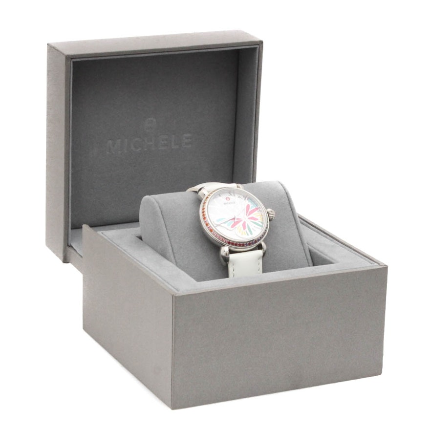 Michele Stainless Steel Diamond and Topaz Garden Party Wristwatch