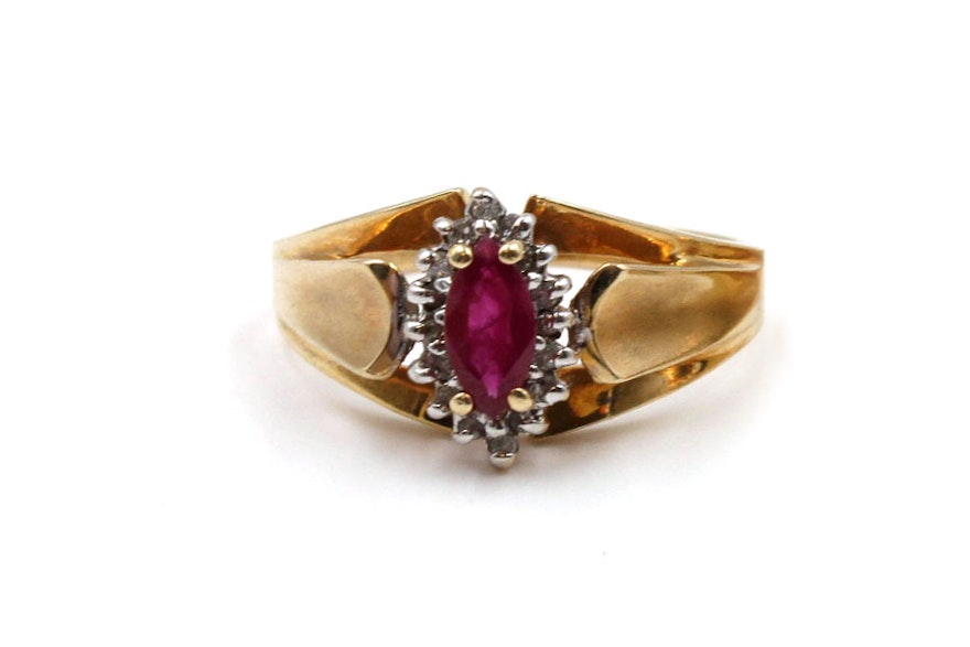 14K Yellow Gold Synthetic Ruby Ring