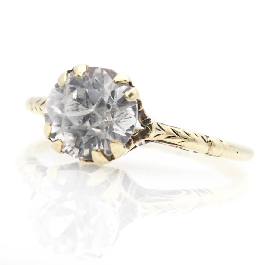 14K Yellow Gold White Sapphire Solitaire Ring