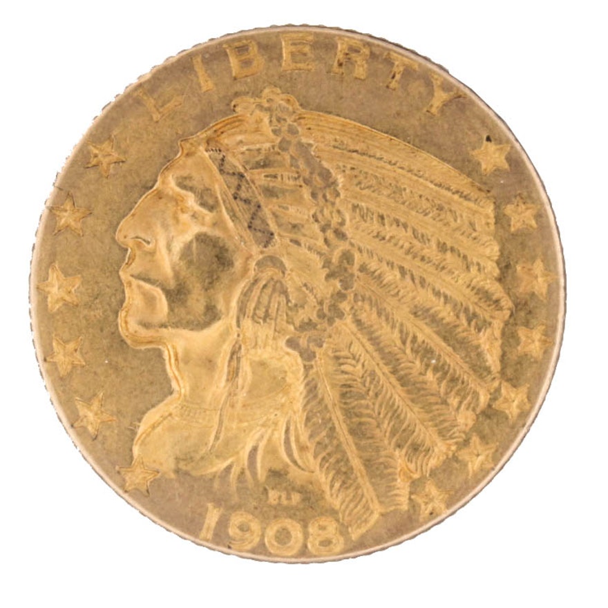 1908 $5 Indian Head Gold Coin