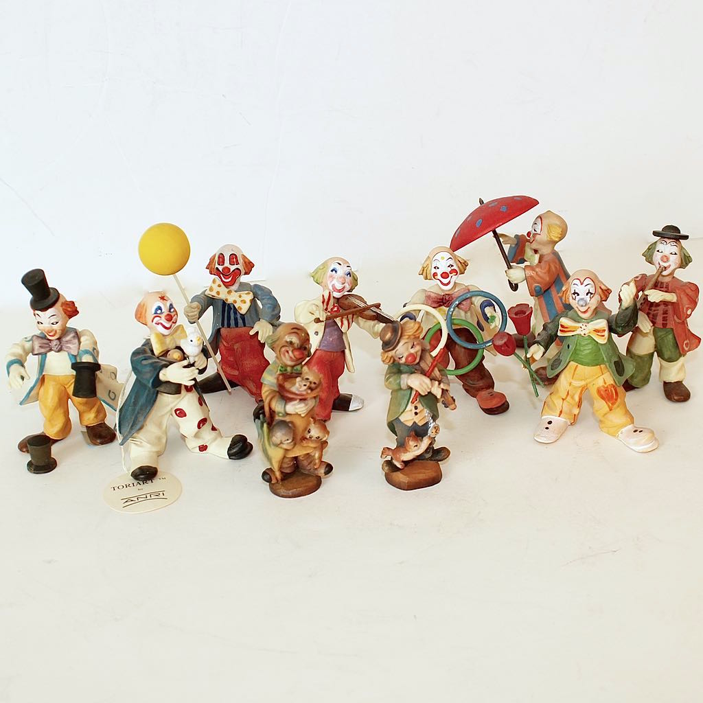 Clown Carved Wood Figurines by Italian Anri Ferrandiz