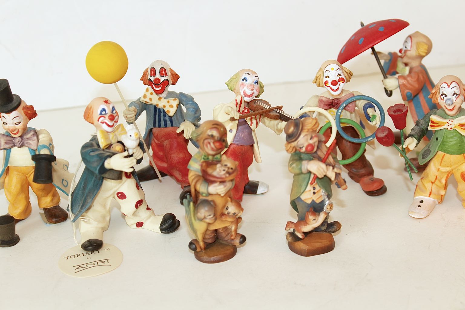 Clown Carved Wood Figurines by Italian Anri Ferrandiz