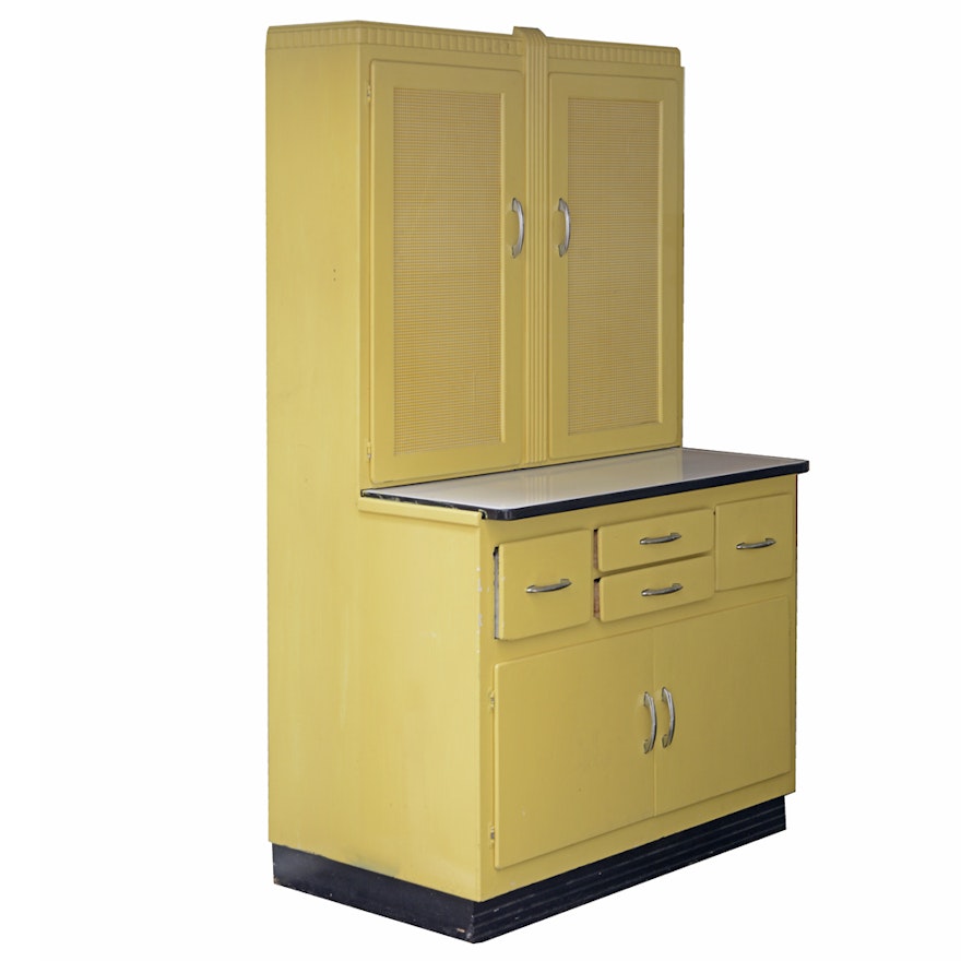 Mid-Century Yellow Painted Kitchen Cabinet by Keystone