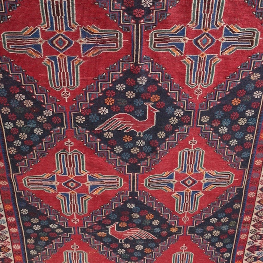 Hand-Knotted Persian Tulip Lattice Area Rug