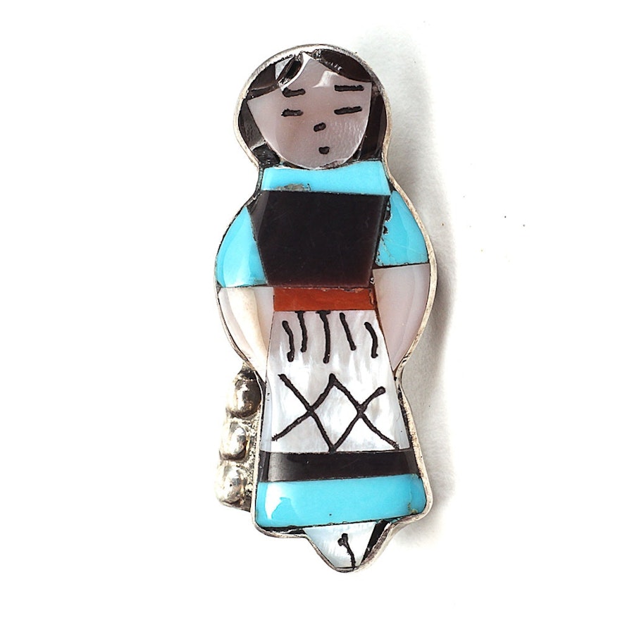 Signed Sterling Silver Native American Style Pendant Brooch