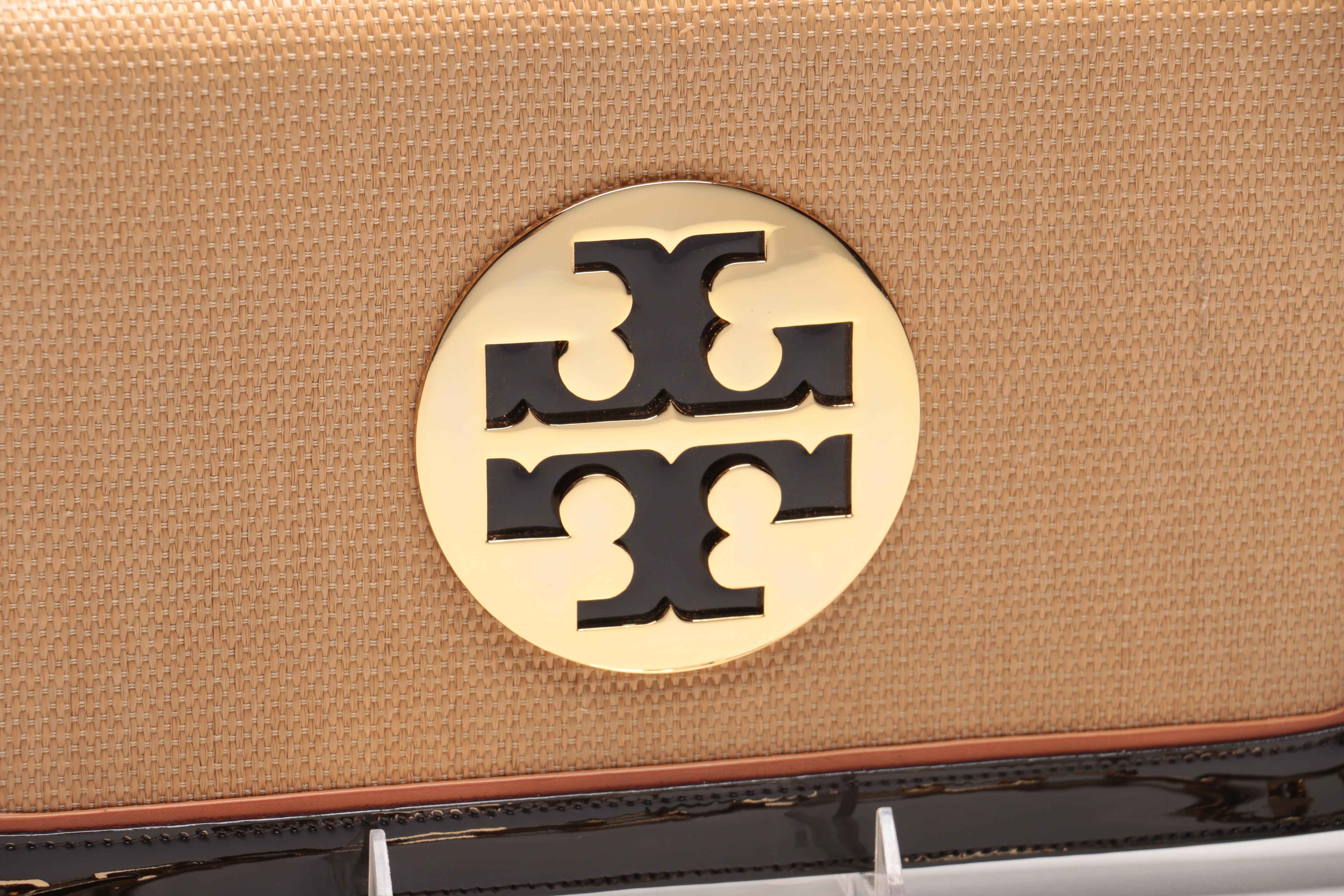 Tory Burch Patent Leather and Raffia Shoulder Bag