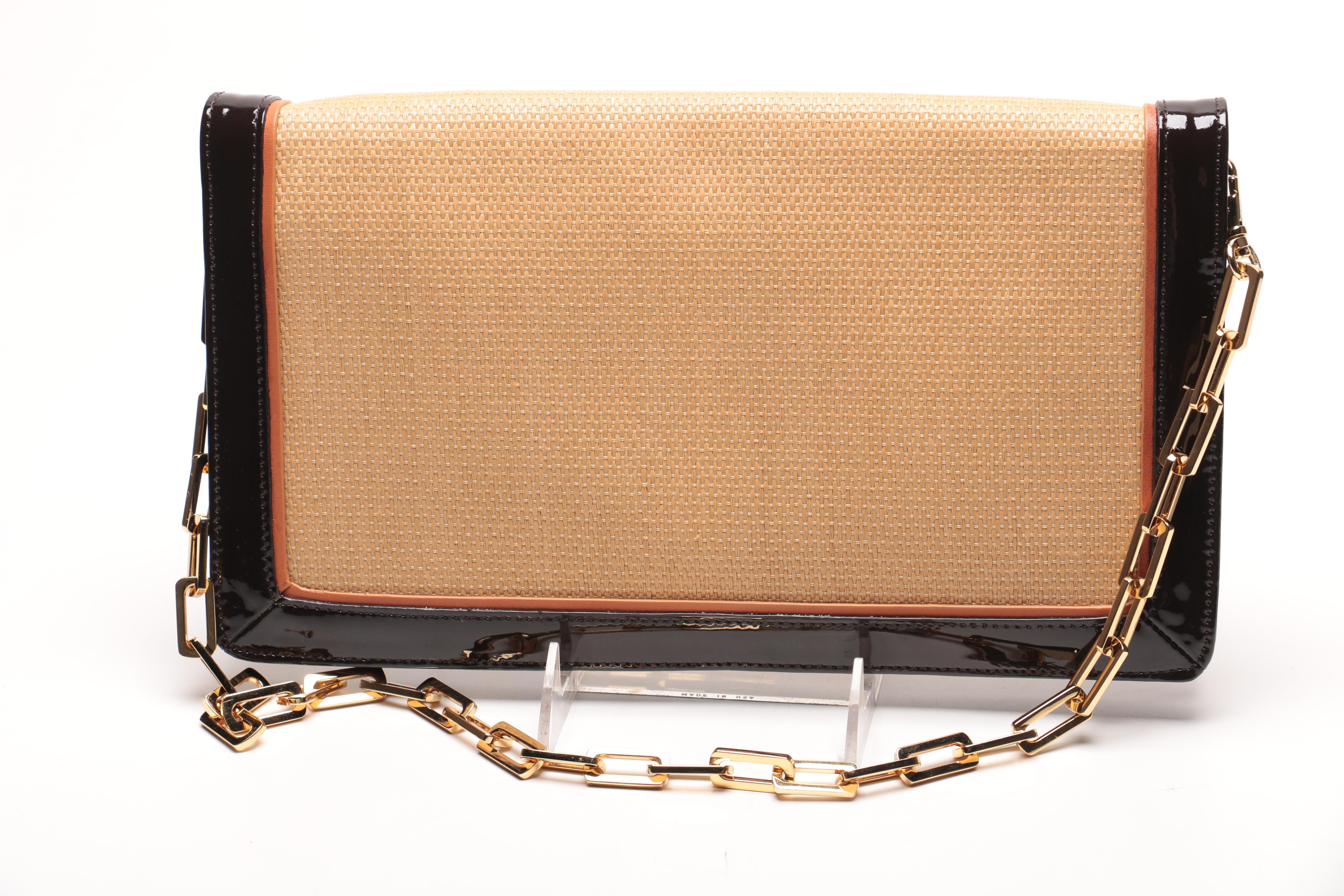 Tory Burch Patent Leather and Raffia Shoulder Bag