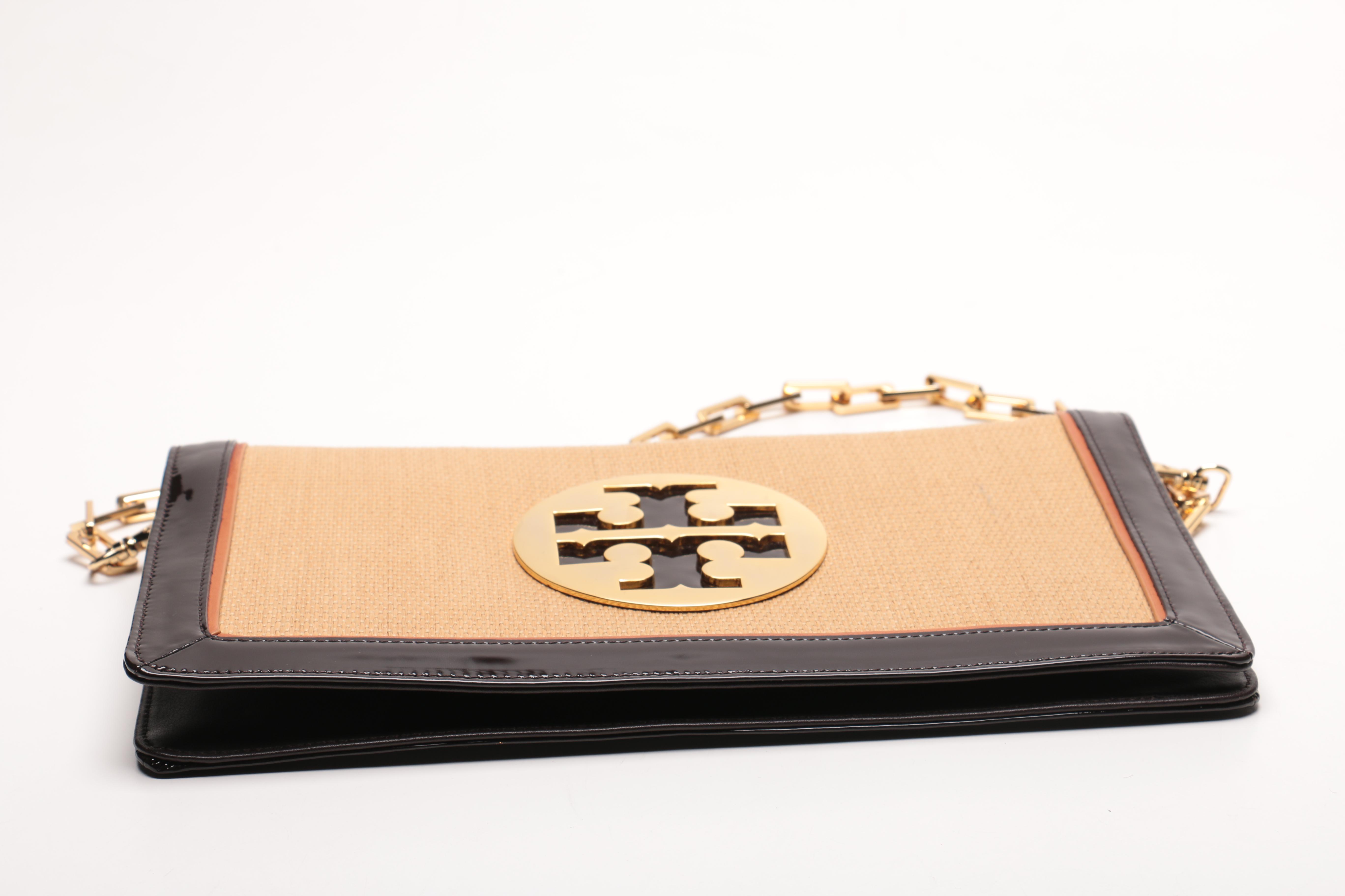 Tory Burch Patent Leather and Raffia Shoulder Bag