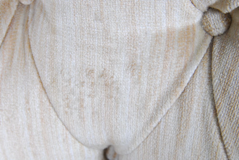 Tufted Beige Love Seat With Fringe