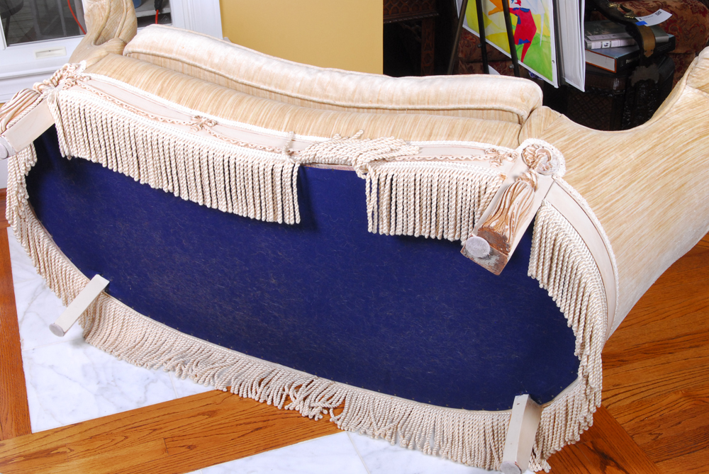 Tufted Beige Love Seat With Fringe