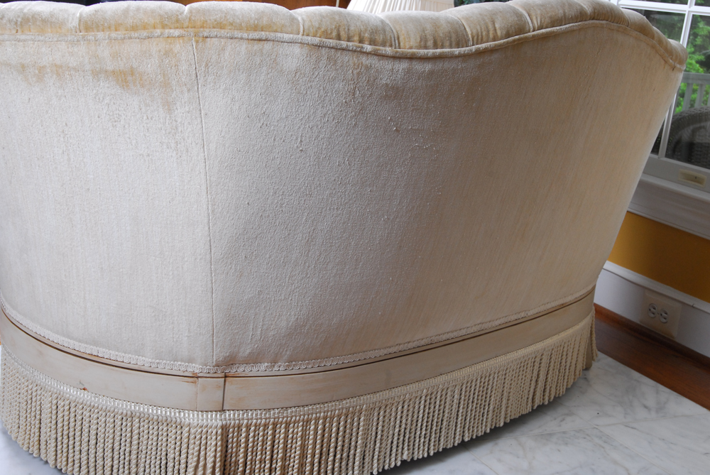 Tufted Beige Love Seat With Fringe