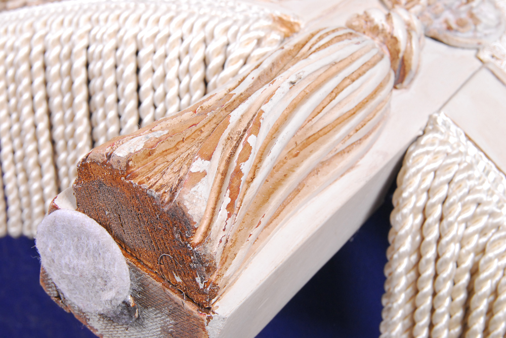 Tufted Beige Love Seat With Fringe