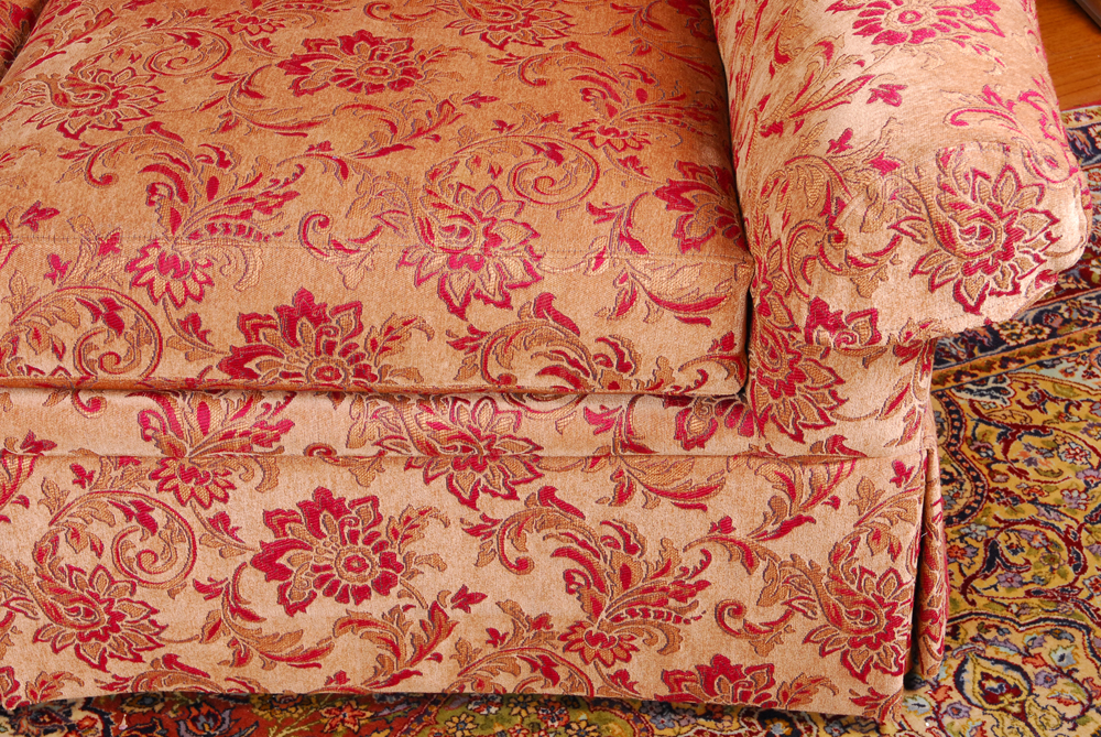 Overstuffed Upholstered Love Seat With Throw Pillows