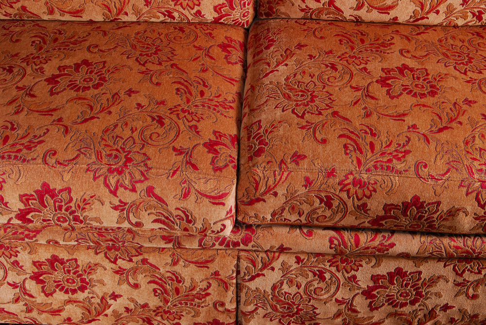 Overstuffed Upholstered Love Seat With Throw Pillows