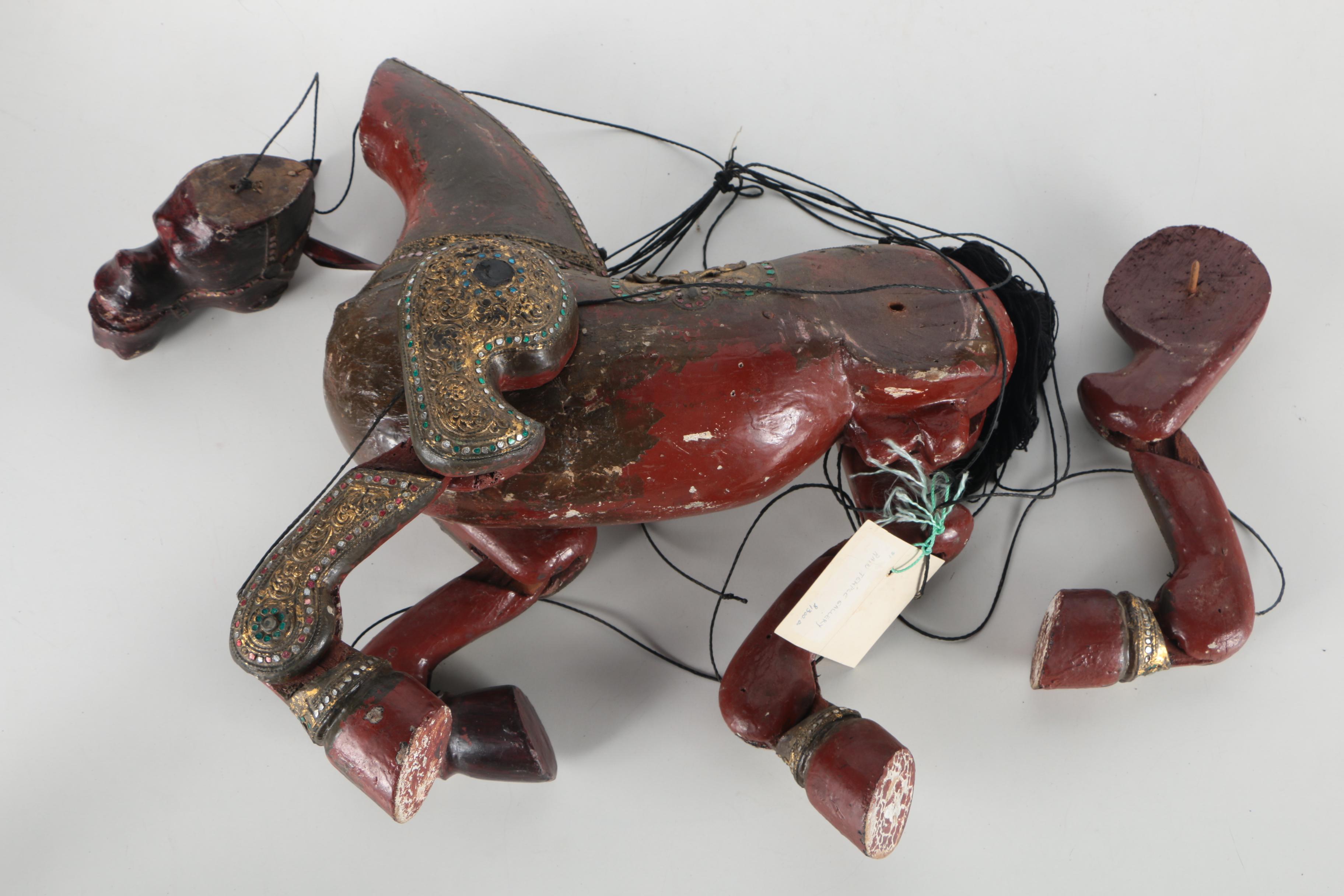 Vintage Carved Wood Marionette of a Horse From Thailand
