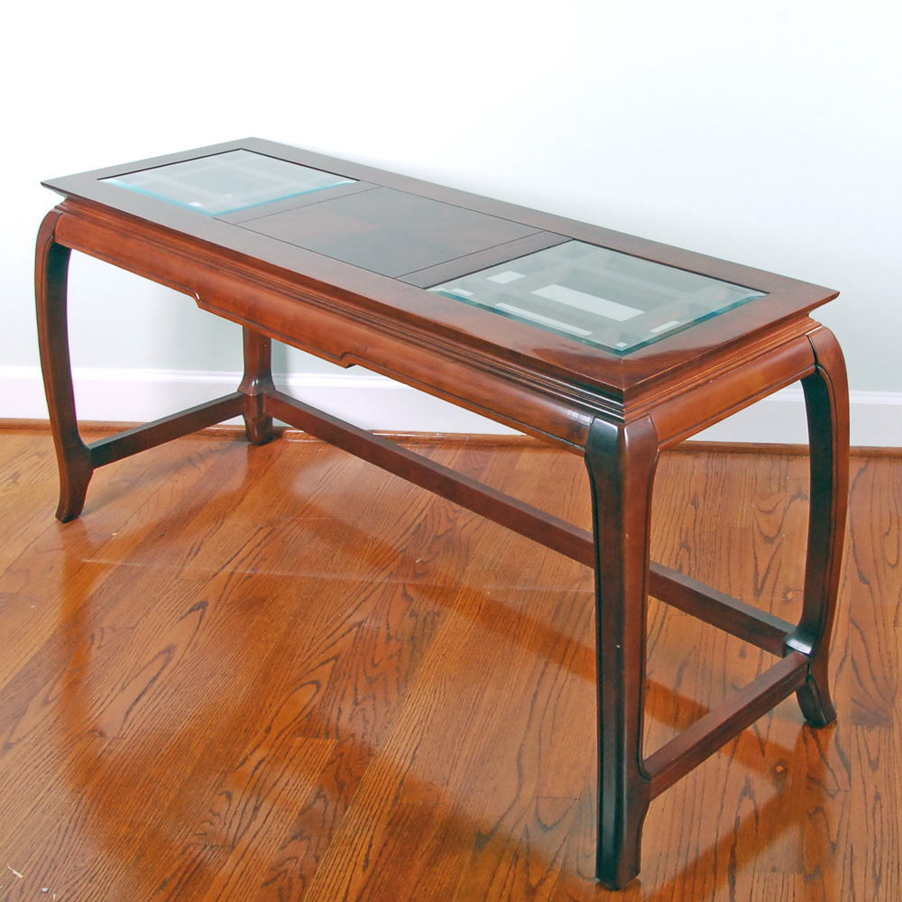 Glass Top Cherry Finish Console Table