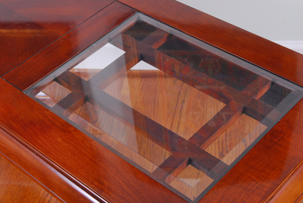 Glass Top Cherry Finish Console Table