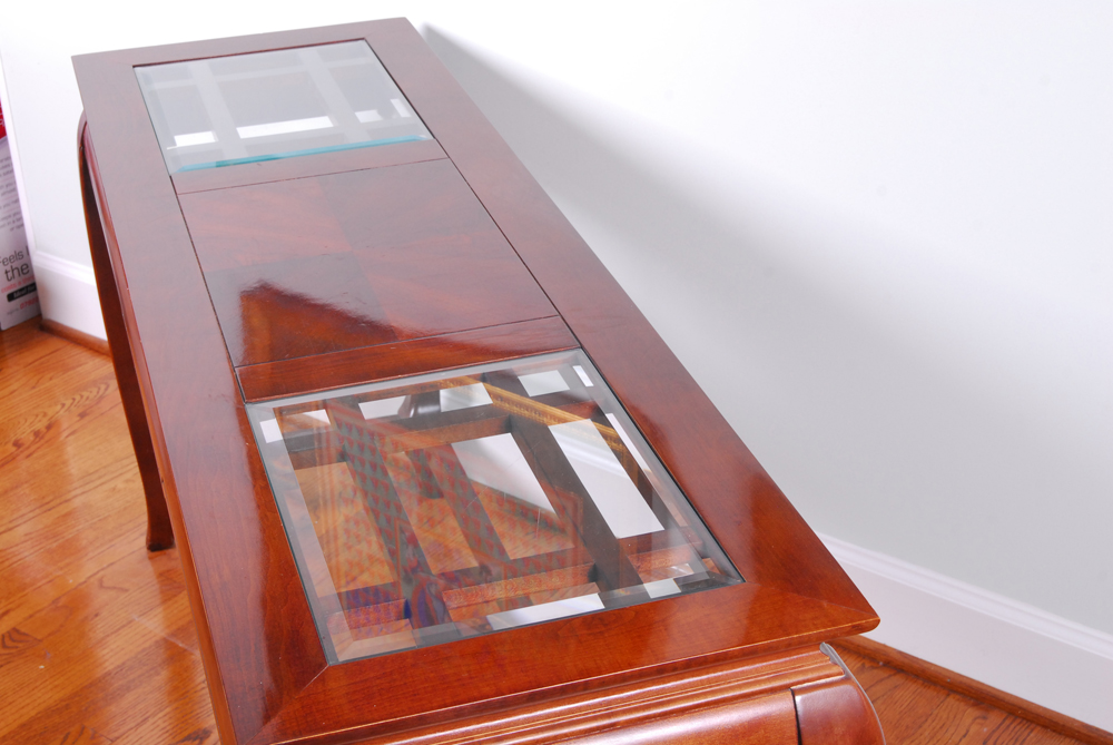 Glass Top Cherry Finish Console Table