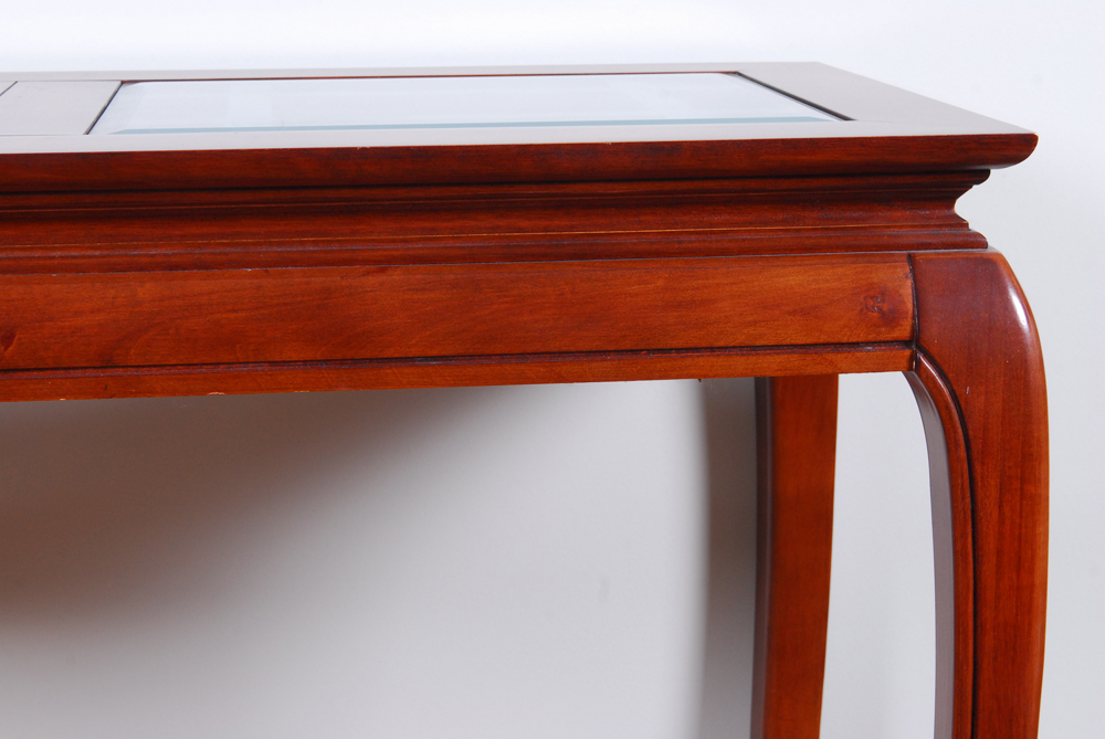 Glass Top Cherry Finish Console Table