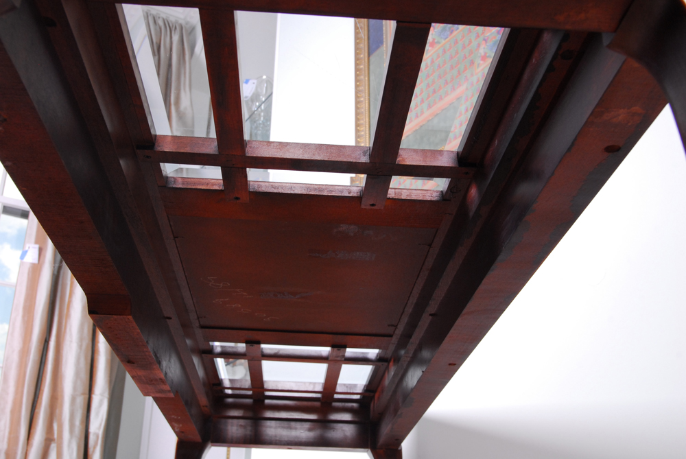 Glass Top Cherry Finish Console Table