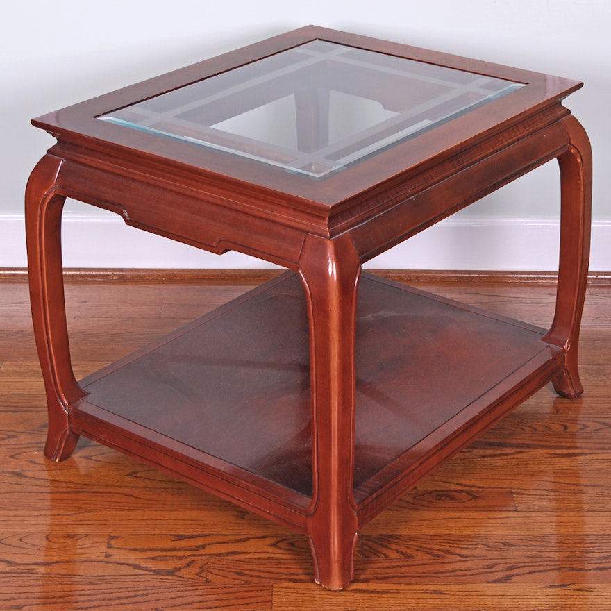 Glass Top Cherry Finish Side Table