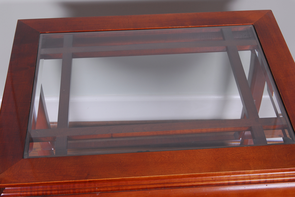 Glass Top Cherry Finish Side Table