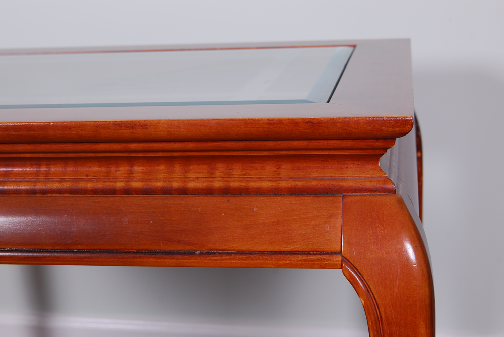Glass Top Cherry Finish Side Table