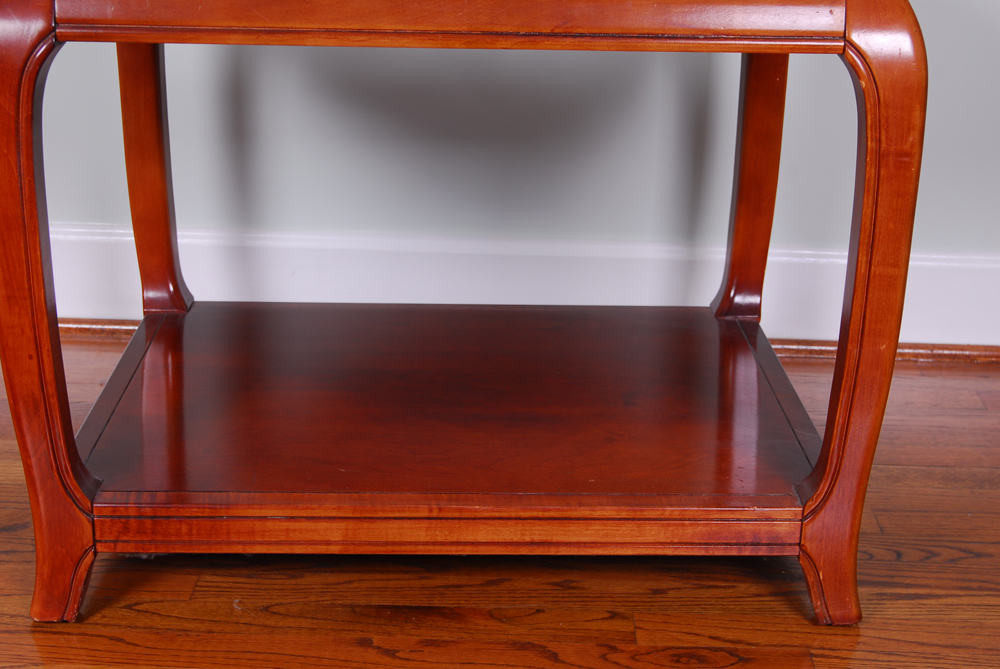 Glass Top Cherry Finish Side Table