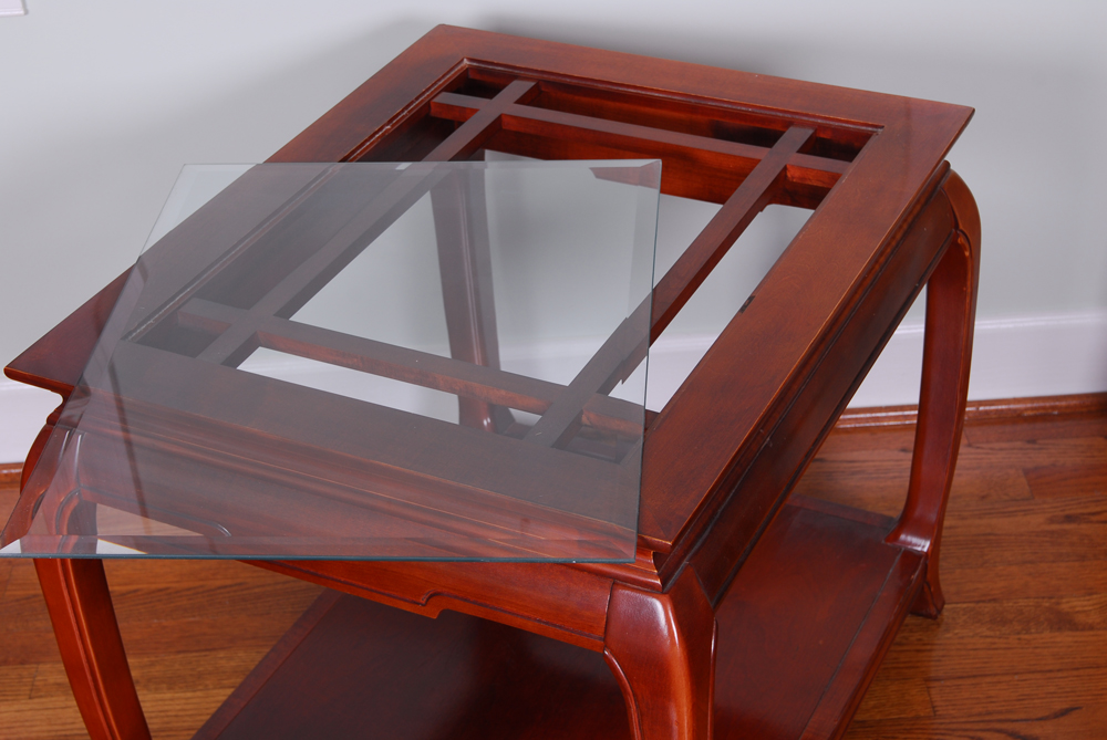 Glass Top Cherry Finish Side Table