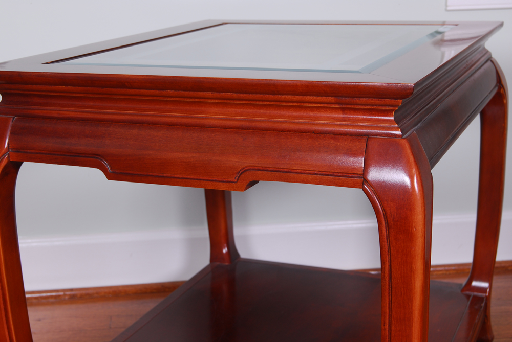 Glass Top Cherry Finish Side Table