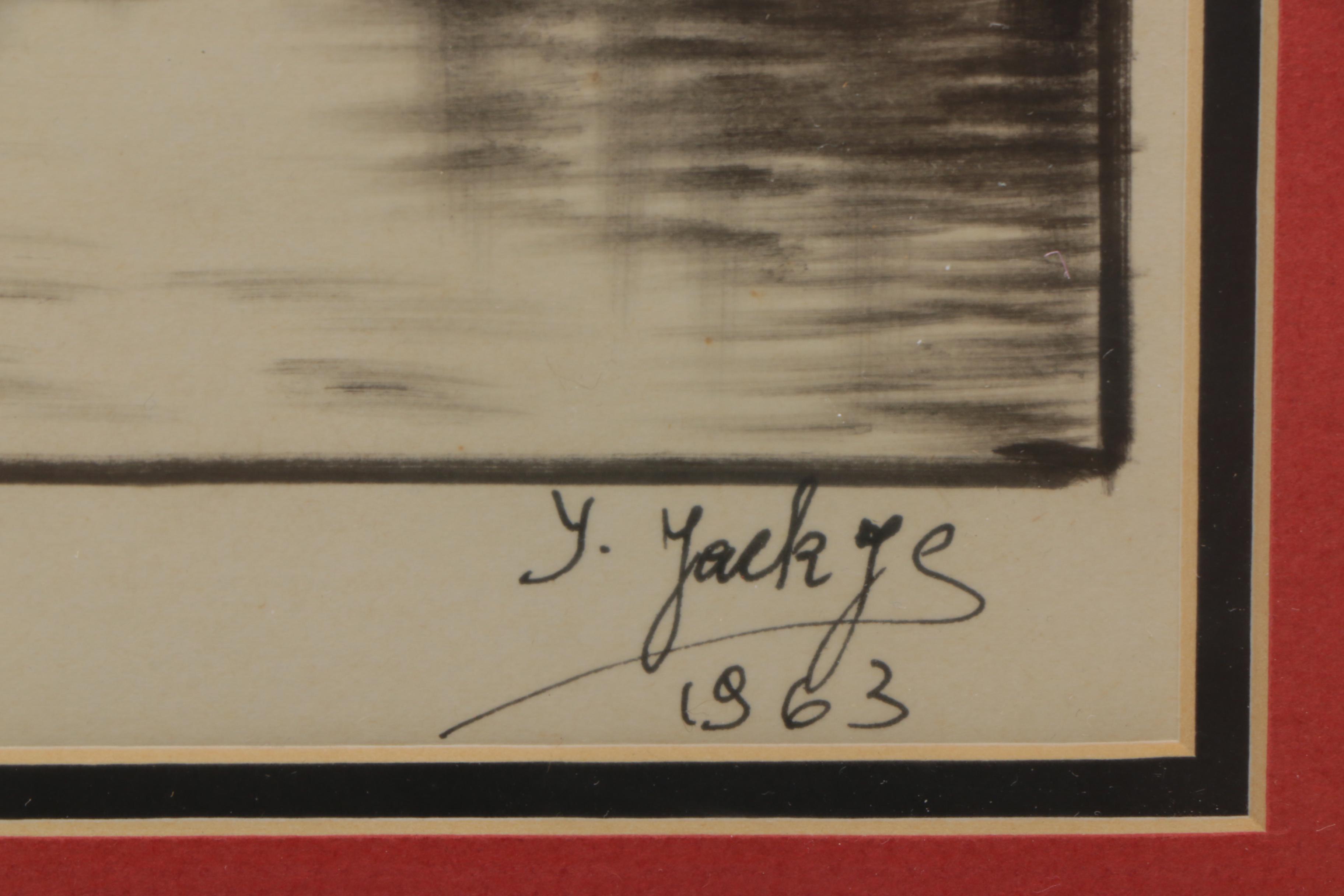 Two 1960s Ink Drawings of Tropical Landscapes