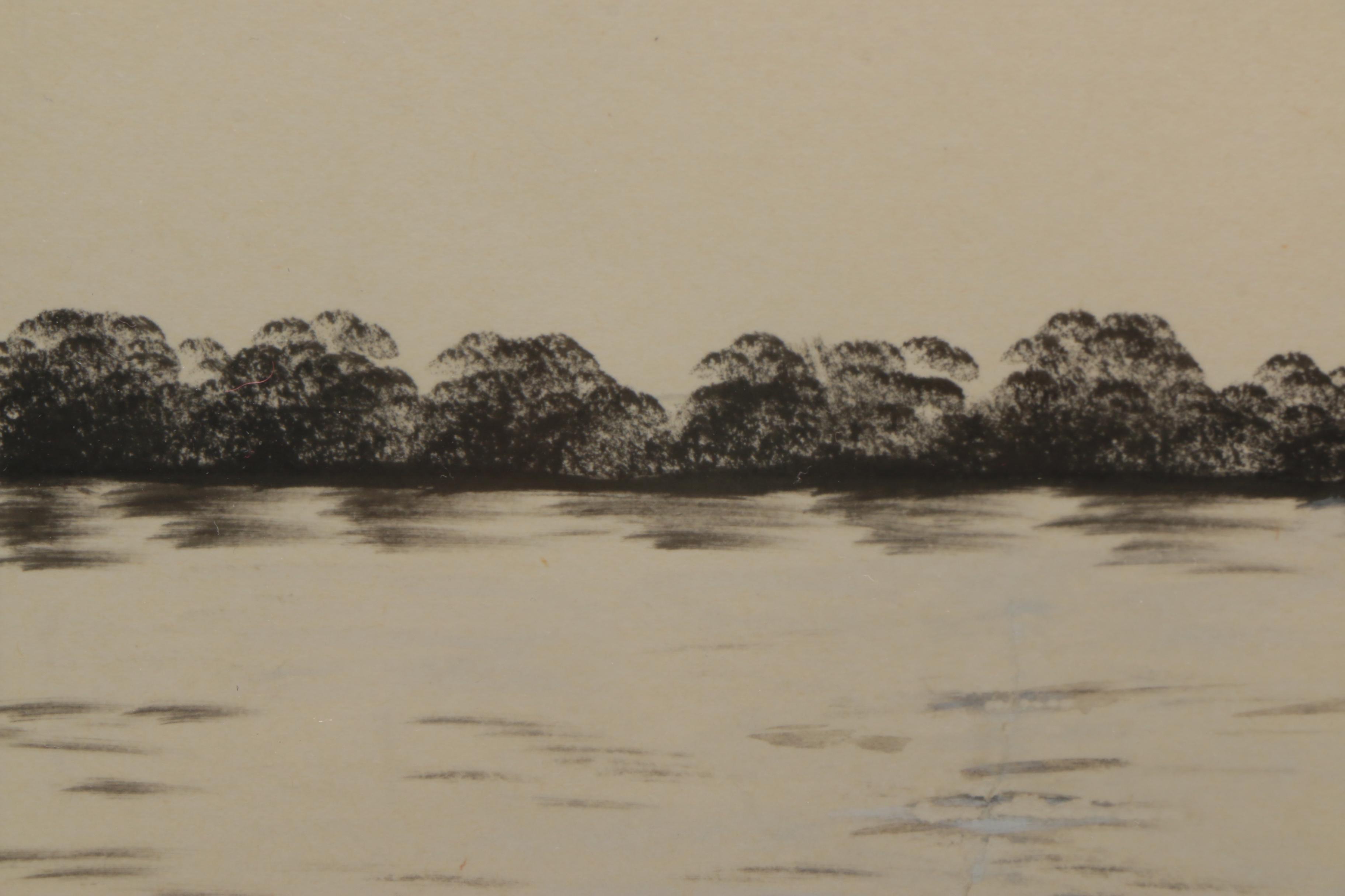 Two 1960s Ink Drawings of Tropical Landscapes