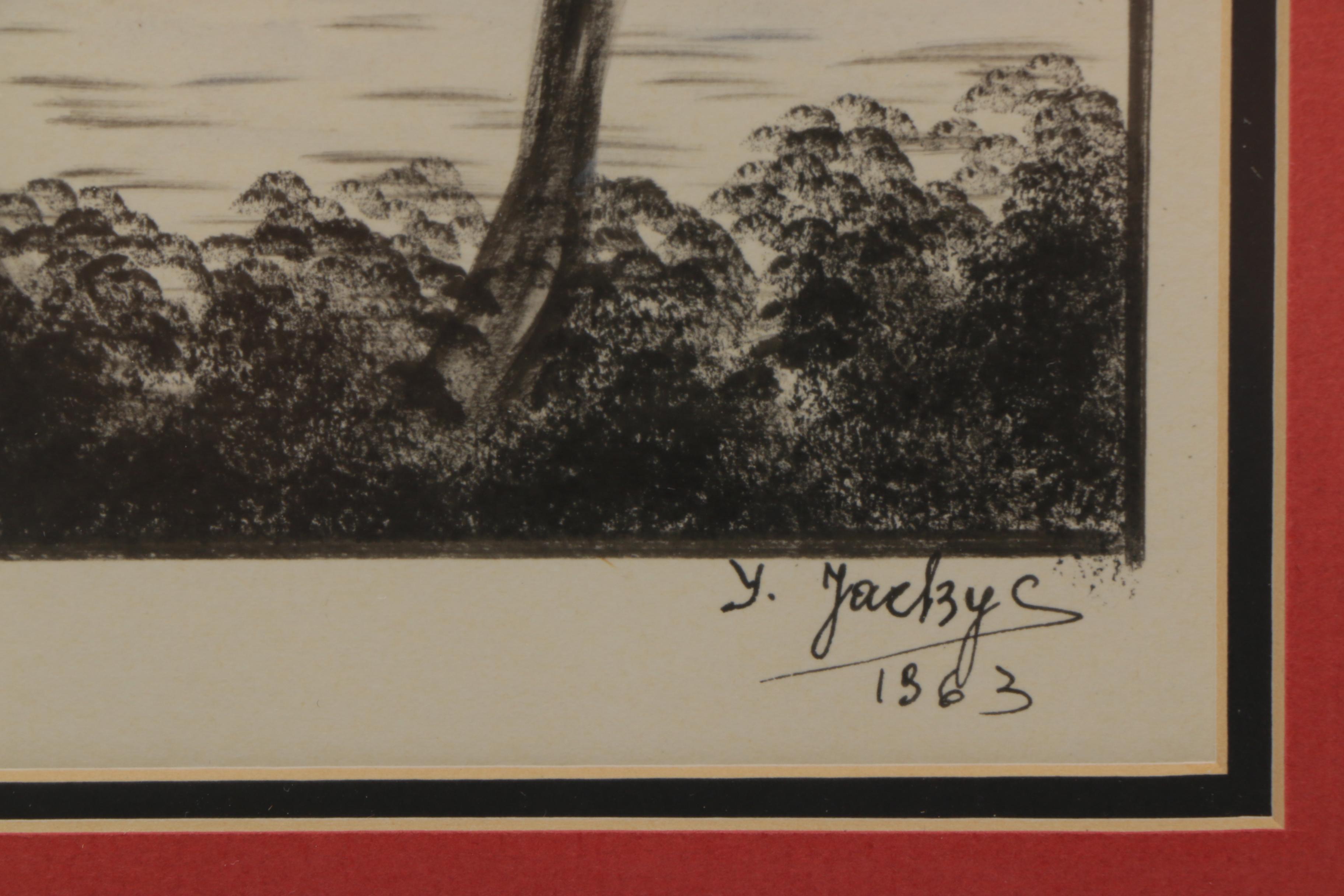 Two 1960s Ink Drawings of Tropical Landscapes