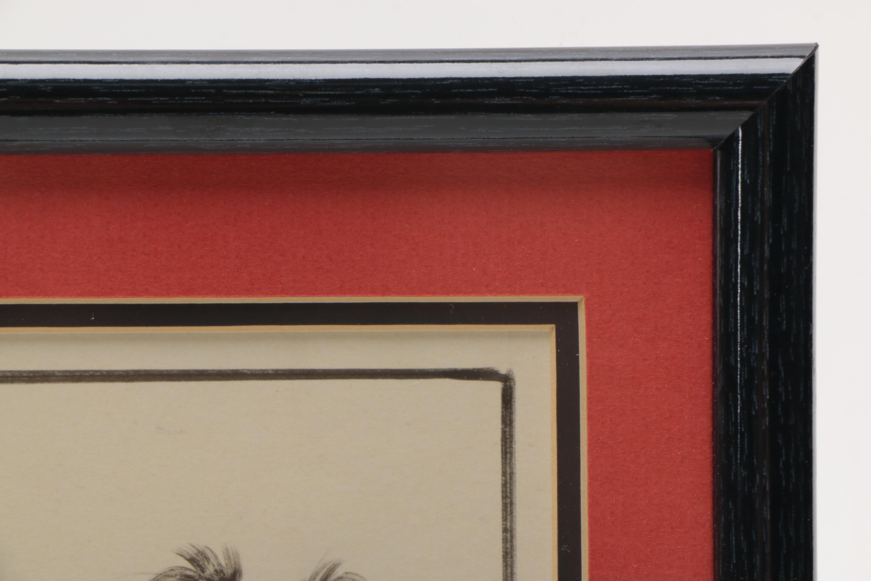 Two 1960s Ink Drawings of Tropical Landscapes