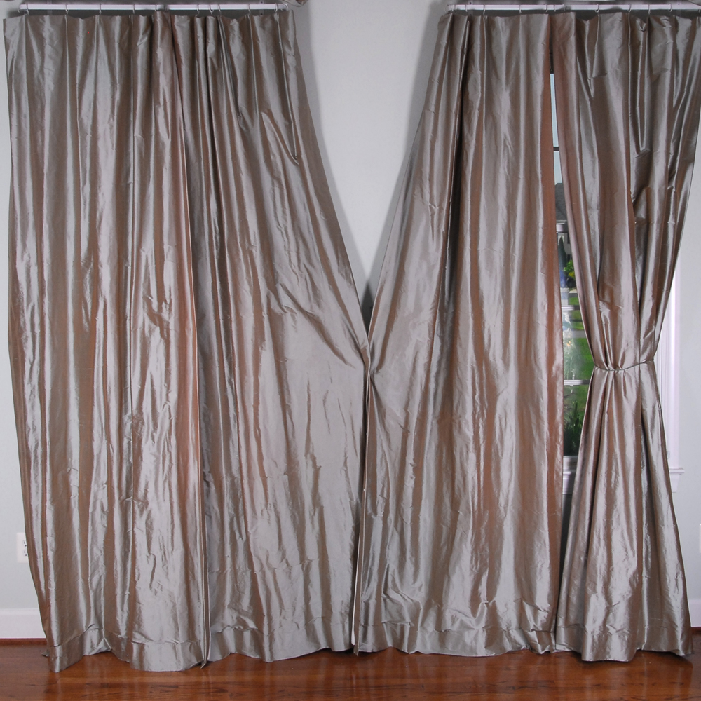 Gray Silk Window Curtain Set of Four Panels