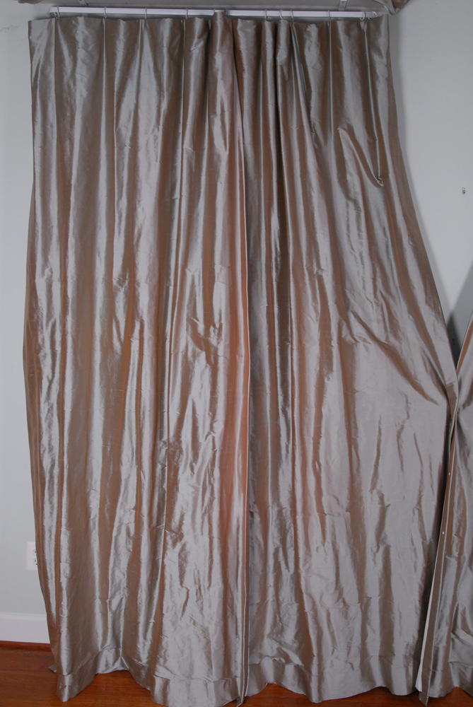 Gray Silk Window Curtain Set of Four Panels