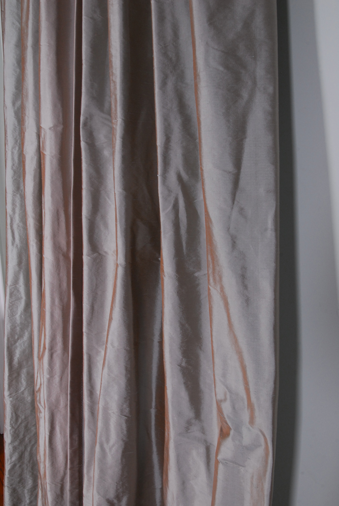 Gray Silk Window Curtain Set of Four Panels