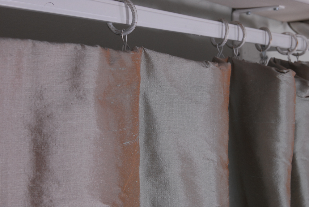 Gray Silk Window Curtain Set of Four Panels