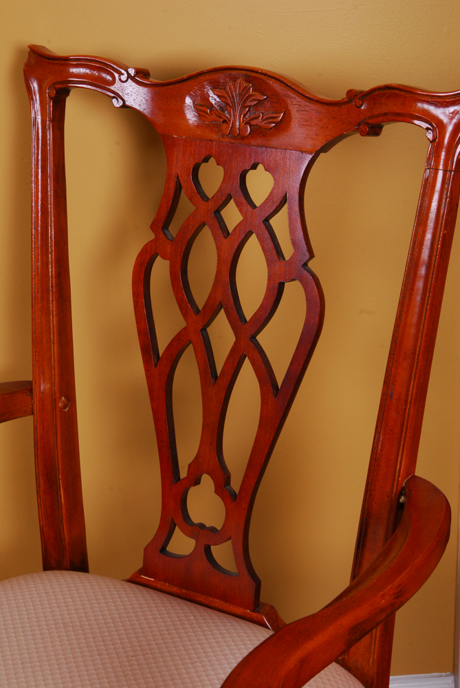 Set of Four Wooden White-padded Chippendale Style Chairs