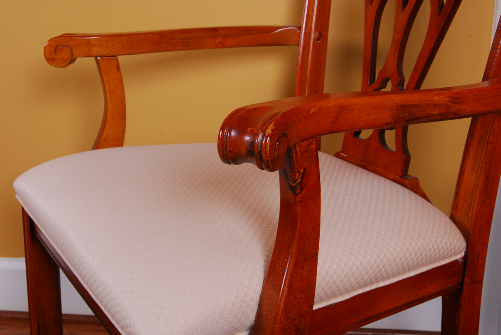 Set of Four Wooden White-padded Chippendale Style Chairs