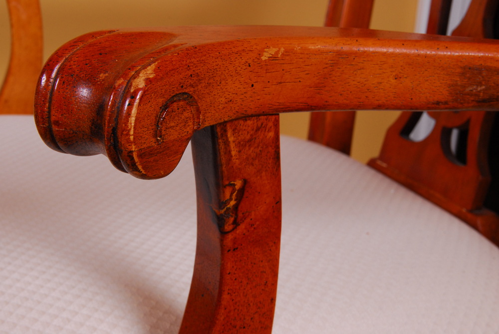 Set of Four Wooden White-padded Chippendale Style Chairs