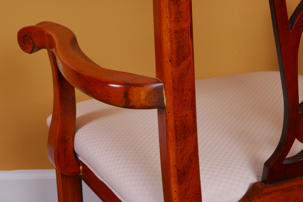 Set of Four Wooden White-padded Chippendale Style Chairs
