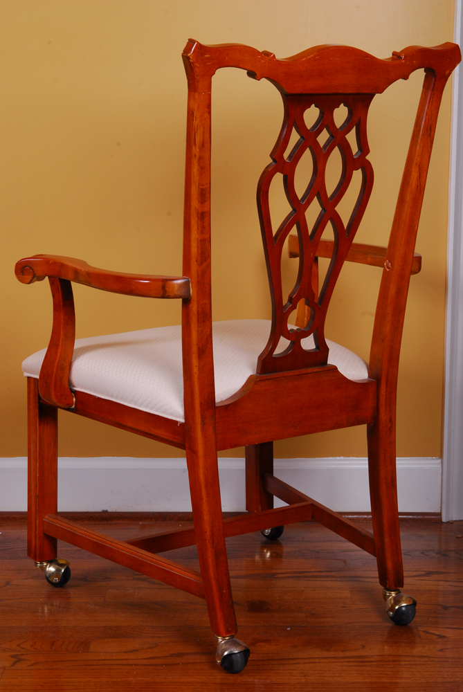 Set of Four Wooden White-padded Chippendale Style Chairs