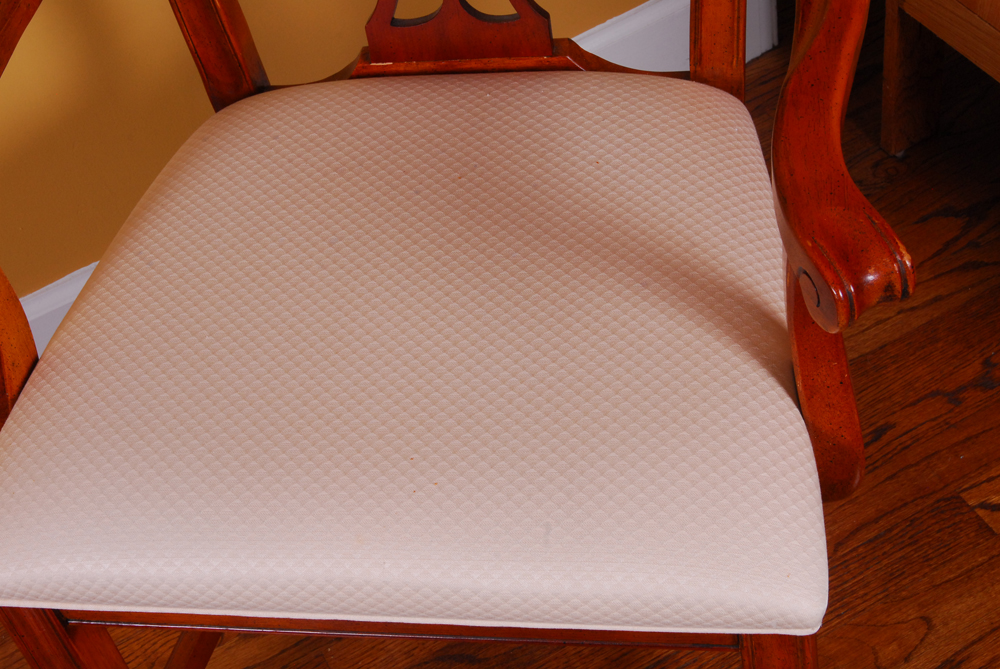 Set of Four Wooden White-padded Chippendale Style Chairs