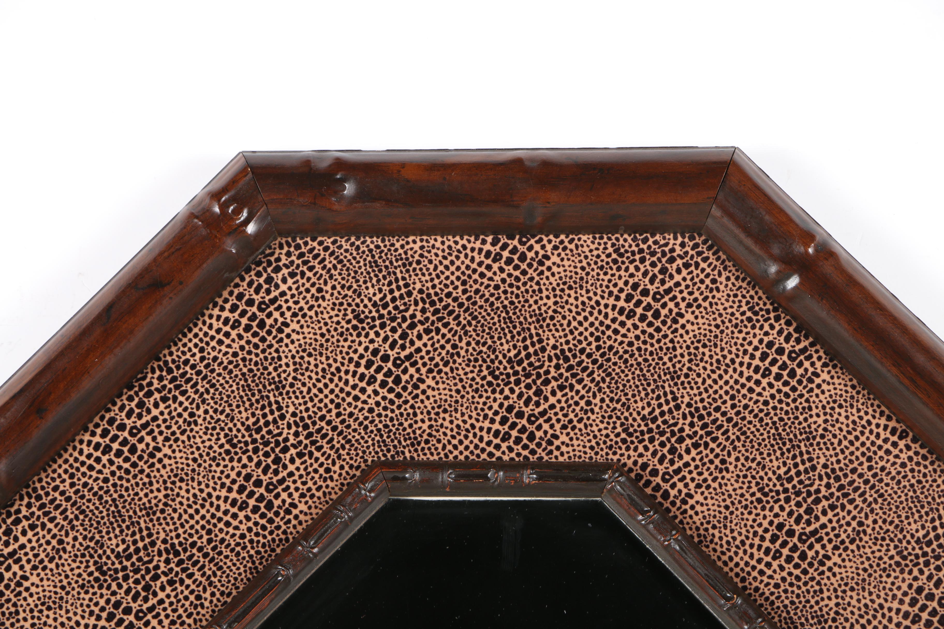 Octagonal Wood And Fabric Wall Mirror